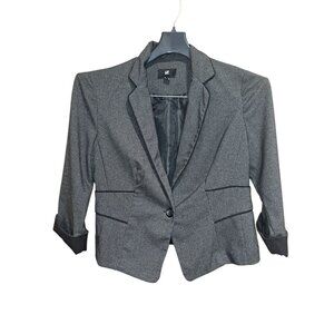 IZ Byer Womens Blazer XL Black Gray Houndstooth 1 Button Stretch Career Jacket